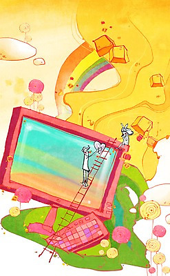 전신 PSD 구름 커플 여자 남자 무지개 일러스트 사다리 상상 하늘 상상일러스트 서기 들기 사람 앉기 성인 두명 컴퓨터 판타지 스크린 모니터 꿈 하트 키보드 언론 소통 성인만 국내일러스트 자연요소 모양 컨셉 관계 모션 전자제품 도구 파일형식