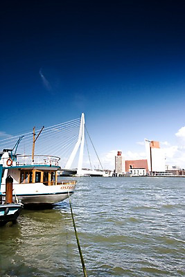 포토 JPG 주간 구름 해외풍경 해외 유럽 밧줄 수상교통 하늘 풍경 빌딩 사람없음 야외 건물 물 강 도시풍경 맑음 도시 끈 묶기 정박 네덜란드 네델란드 로테르담 현수교 가교 선박 국내포토 자연요소 건축물 나라 줄 교통수단 배_교통 모션 날씨 다리_건축물 파일형식