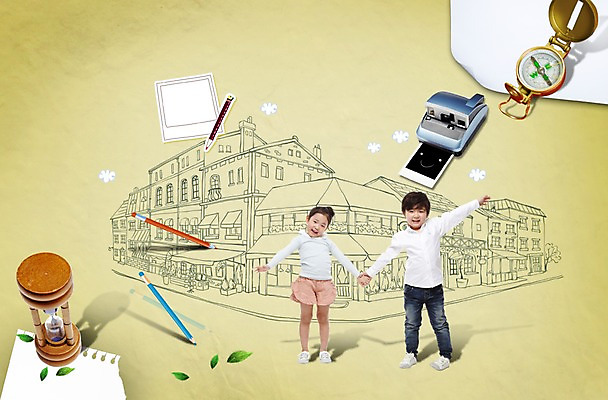 전신 PSD 편집 편집이미지 라이프스타일 여자 어린이교육 교육 남자 어린이라이프 어린이 지도 색연필 서기 사람 동양인 소녀 소년 두명 건물 필기구 카메라 손잡기 한국인 나침반 모래시계 폴라로이드 조기교육 기념사진 어린이만 이미지편집 건축물 모래 시계 모션 문구용품 학용품 인종 생활 전자제품 파일형식