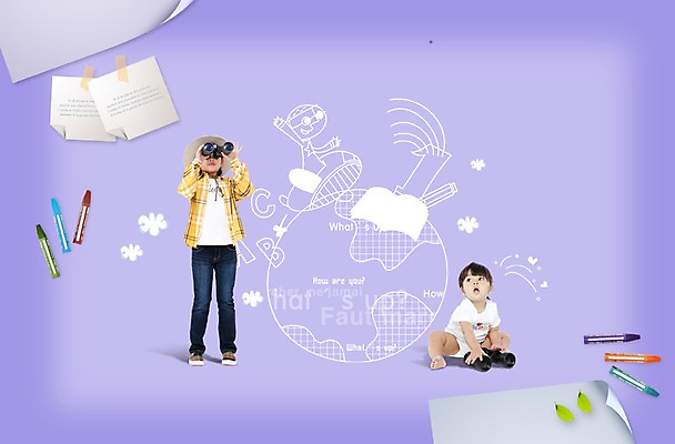 전신 PSD 서양인 외국인 백인 편집 편집이미지 라이프스타일 여자 어린이교육 교육 어린이라이프 종이 지구 어린이 지도 색연필 서기 들기 사람 앉기 소녀 두명 망원경 관찰 스케치북 조기교육 여자만 어린이만 소녀만 이미지편집 모션 학용품 인종 생활 파일형식