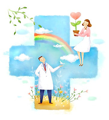 전신 PSD 식물 동물 구름 기호 여자 남자 꽃 화분 무지개 일러스트 의학 조류 하늘 건강 병원 서기 사람 성인 두명 치료 건강관리 간호사 의료진 의사 나뭇가지 하트 도움 보호 질병 복지 질병관리 성인만 국내일러스트 자연요소 모양 나무 직업 문자 컨셉 모션 관리 사회이슈 파일형식