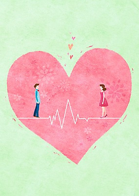 전신 PSD 커플 여자 남자 커플라이프 백그라운드 일러스트 상상 그래프 상상일러스트 사랑 서기 사람 성인 두명 마주보기 하트 맥박 성인만 국내일러스트 모양 라이프스타일 감정 의학 관계 모션 파일형식