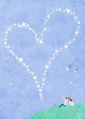 전신 PSD 식물 커플 여자 남자 별 커플라이프 백그라운드 일러스트 상상 하늘 상상일러스트 사랑 사람 앉기 초원 성인 두명 하트 가리킴 유성 성인만 국내일러스트 자연요소 모양 라이프스타일 감정 관계 모션 손짓 파일형식