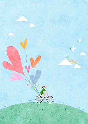 전신 PSD 식물 구름 여자 교통수단 백그라운드 일러스트 상상 하늘 상상일러스트 사랑 한명 사람 앉기 초원 성인 자전거 하트 풍선 여자만 여자한명만 성인여자만 성인만 국내일러스트 자연요소 모양 1 감정 교통 모션 바이크 파일형식