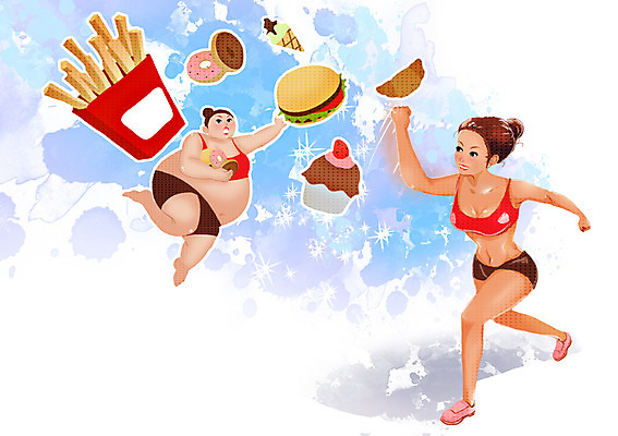 전신 PSD 우먼라이프 라이프스타일 여자 음식 빵 몸매관리 다이어트 일러스트 아이스크림 패스트푸드 건강 서기 사람 성인 두명 라이프 건강관리 케이크 감자튀김 햄버거 비교 도넛 목표 몸매 비만 고칼로리 여자만 성인여자만 성인만 국내일러스트 컨셉 모션 디저트 감자 관리 생활 튀김 인스턴트 칼로리 파일형식