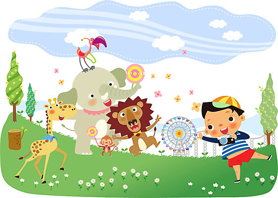 전신 나무 식물 동물 구름 남자 꽃 어린이 일러스트 포유류 조류 하늘 코끼리 함께함 한명 서기 사람 소년 잔디 카메라 놀이공원 원숭이 풀 놀이기구 사자 기린 즐거움 어린이세상 대관람차 소통 기념사진 천진난만 남자만 남자한명만 어린이만 소년만 소년한명만 국내일러스트 AI파일 자연요소 1 감정 컨셉 모션 전자제품 테마파크 파일형식 벡터