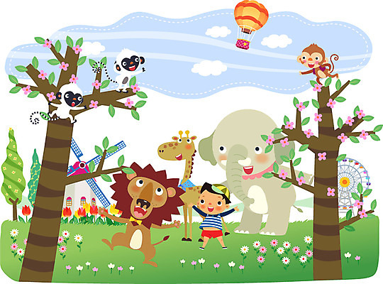 전신 나무 식물 동물 구름 건축물 남자 꽃 어린이 일러스트 포유류 조류 하늘 코끼리 함께함 한명 서기 사람 소년 잔디 건물 놀이공원 풍차 열기구 원숭이 풀 놀이기구 사자 기린 즐거움 어린이세상 대관람차 소통 천진난만 남자만 남자한명만 어린이만 소년만 소년한명만 국내일러스트 AI파일 자연요소 1 건축 감정 컨셉 항공교통 모션 테마파크 파일형식 벡터