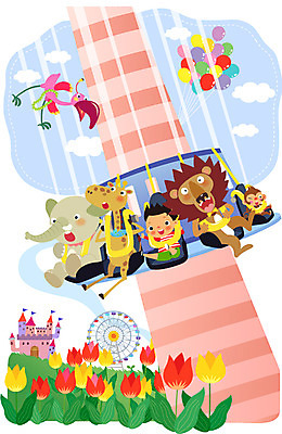 전신 나무 식물 동물 구름 건축물 남자 꽃 어린이 일러스트 포유류 조류 하늘 코끼리 함께함 한명 사람 앉기 소년 건물 놀이공원 튤립 기구 도구 원숭이 성 놀이기구 사자 기린 즐거움 어린이세상 대관람차 풍선 소통 천진난만 남자만 남자한명만 어린이만 소년만 소년한명만 국내일러스트 AI파일 자연요소 1 건축 감정 컨셉 모션 테마파크 파일형식 벡터