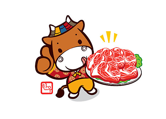 캐릭터 접시 동물캐릭터 일러스트 홍보캐릭터 생고기 육류 들기 손짓 사람없음 요식업 소고기 엄지손가락 최고 소 전통의상 한복 특산물 한우 소캐릭터 일러캐릭터 AI파일 동물 한국전통 전통 식기 산업 식재료 포유류 손가락 모션 파일형식 벡터