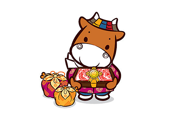 캐릭터 동물캐릭터 일러스트 홍보캐릭터 육류 선물 들기 사람없음 상자 요식업 소고기 소 전통의상 한복 보따리 한우 소캐릭터 선물세트 일러캐릭터 AI파일 동물 한국전통 전통 산업 식재료 포유류 모션 파일형식 벡터