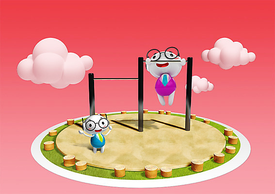 PSD 식물 구름 캐릭터 교육 백그라운드 일러스트 하늘 교육캐릭터 3D캐릭터 매달리기 사람없음 운동 운동기구 운동장 풀 나무토막 철봉 일러캐릭터 자연요소 스포츠시설 모션 건강 헬스 공간 파일형식