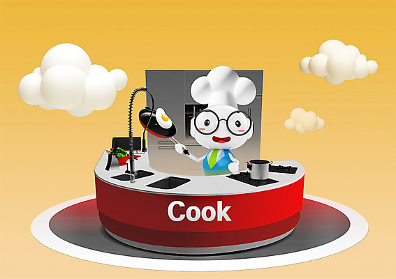 PSD 구름 캐릭터 교육 백그라운드 일러스트 하늘 주방용품 교육캐릭터 3D캐릭터 요리사모자 요리 사람없음 주방 계란 프라이팬 가스레인지 계란프라이 싱크대 수도 수도_상하수도 일러캐릭터 자연요소 모자_잡화 생활용품 알 요리사 가전제품 레인지 계란요리 개수대 상하수도 파일형식