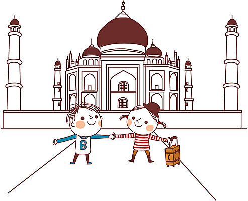 전신 캐릭터 모자 건축물 여자 남자 여유 어린이 여행 이동 라인일러스트 일러스트 휴가 서기 사람 소녀 소년 두명 건물 관광지 캐리어 여행가방 손잡기 궁전 성 타지마할 어린이만 국내일러스트 일러캐릭터 AI파일 잡화 건축 감정 컨셉 고건축 가방 모션 세계문화유산 인도 파일형식 벡터