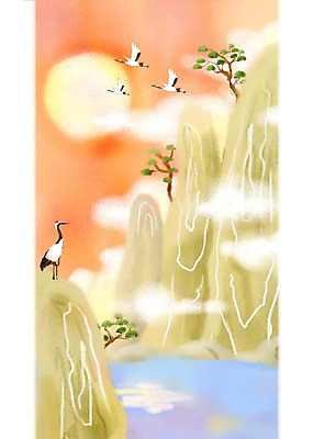 PSD 나무 식물 동물 구름 한국전통 계절 명절 호수 백그라운드 일러스트 자연 조류 하늘 산 풍경 사람없음 추석 가을풍경 학 보름달 달 가을 돌_바위 바위 소나무 초크일러스트 가을배경 국내일러스트 자연요소 전통 기념일 한국 생태계 파일형식 가을_계절