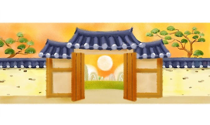 PSD 나무 식물 한국전통 계절 명절 백그라운드 일러스트 자연 산 풍경 사람없음 담장 문 추석 가을풍경 보름달 달 가을 소나무 대문 초크일러스트 가을배경 국내일러스트 자연요소 전통 기념일 한국 생태계 파일형식 가을_계절