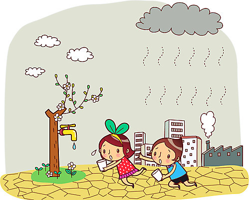 나무 식물 구름 여자 남자 꽃 어린이 캠페인 일러스트 공장 건조 사람 소녀 빌딩 소년 공해 두명 건물 물 자연보호 그린캠페인 사막 물방울 절약 환경오염 오염 보호 자연재해 물병 먹구름 수도꼭지 재해 매연 물절약 물부족 사막화 어린이만 국내일러스트 AI파일 자연요소 건축물 컨셉 공업 자연 사회이슈 물통 지구온난화 파일형식 벡터 구름_자연