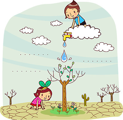 전신 나무 식물 구름 여자 남자 어린이 캠페인 일러스트 건조 미소 웃음 사람 소녀 소년 두명 물 새싹 자연보호 그린캠페인 물방울 절약 보호 물주기 수도꼭지 원예 가뭄 물절약 어린이만 국내일러스트 AI파일 자연요소 컨셉 모션 자연 날씨 표정 취미 파일형식 벡터