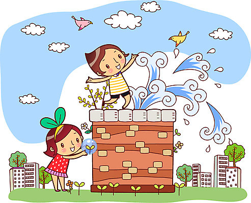 전신 나무 식물 구름 여자 남자 꽃 어린이 캠페인 일러스트 조류 하늘 미소 웃음 사람 소녀 빌딩 소년 두명 건물 물 새싹 자연보호 그린캠페인 깨끗함 물방울 절약 보호 물절약 우물 어린이만 국내일러스트 AI파일 자연요소 동물 건축물 컨셉 자연 표정 파일형식 벡터