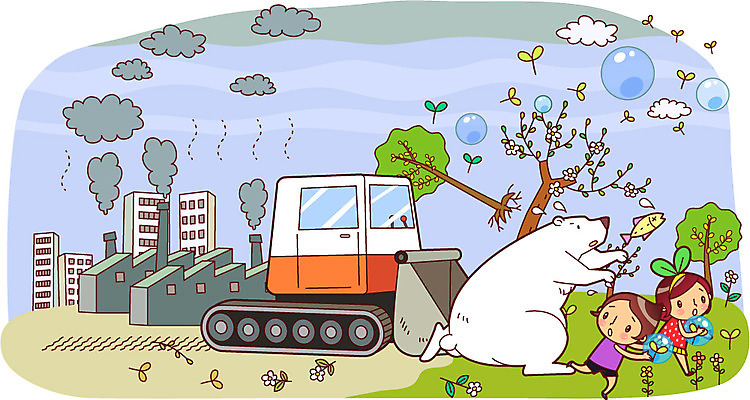 나무 식물 동물 구름 여자 남자 어린이 캠페인 일러스트 곰 공장 하늘 사람 소녀 빌딩 소년 두명 건물 물 달리기 새싹 자연보호 그린캠페인 절약 중장비 환경오염 오염 연기 보호 자연재해 불도저 재해 북극곰 백곰 물절약 개발 산업화 어린이만 국내일러스트 AI파일 자연요소 건축물 컨셉 포유류 공업 모션 자연 산업장비 파일형식 벡터