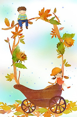 전신 PSD 나무 식물 계절 여자 남자 어린이 백그라운드 낙엽 일러스트 자연 나뭇잎 사람 앉기 풍경 소녀 소년 두명 가을풍경 수레 가을 나뭇가지 어린이만 가을배경 국내일러스트 잎 모션 카트 생태계 파일형식 가을_계절