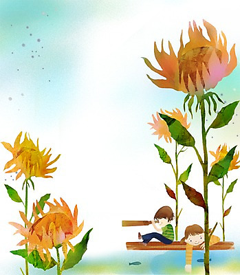 전신 PSD 나무 식물 계절 여자 남자 꽃 어린이 백그라운드 일러스트 자연 해바라기 사람 앉기 풍경 소녀 소년 두명 가을풍경 망원경 가을 연못 나룻배 선박 어린이만 가을배경 국내일러스트 수상교통 배_교통 모션 생태계 파일형식 가을_계절