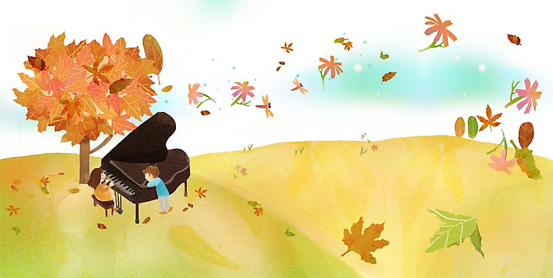 전신 PSD 나무 식물 계절 여자 남자 어린이 악기 백그라운드 단풍 낙엽 연주 일러스트 자연 단풍나무 사람 앉기 풍경 소녀 소년 두명 가을풍경 가을 건반 피아노 언덕 그랜드피아노 어린이만 가을배경 국내일러스트 음악 잎 모션 건반악기 생태계 파일형식 가을_계절
