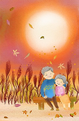 전신 PSD 식물 부부 커플 계절 여자 노년 남자 백그라운드 낙엽 일러스트 자연 사람 앉기 풍경 성인 두명 태양 노을 가을풍경 노부부 일몰 벼 가을 노인만 성인만 가을배경 국내일러스트 자연요소 잎 관계 모션 곡류 생태계 파일형식 가을_계절