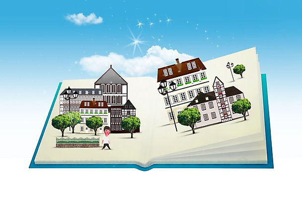 PSD 나무 구름 편집 편집이미지 종이 하늘 주택 한명 사람 풍경 빌딩 건물 책 펼침 도시 타운 이미지편집 자연요소 식물 1 건축물 모션 파일형식