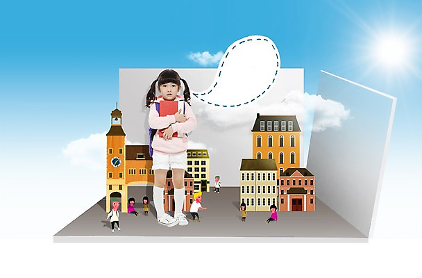 전신 PSD 구름 편집 편집이미지 여자 종이 어린이 말풍선 하늘 주택 프레임 서기 들기 사람 동양인 풍경 소녀 빌딩 여러명 건물 앞모습 책 햇빛 마을 유치원 유치원생 한국인 도시 시계탑 타운 여자만 어린이만 소녀만 이미지편집 자연요소 건축물 교육 뷰포인트 다수 모션 인종 태양 탑 파일형식