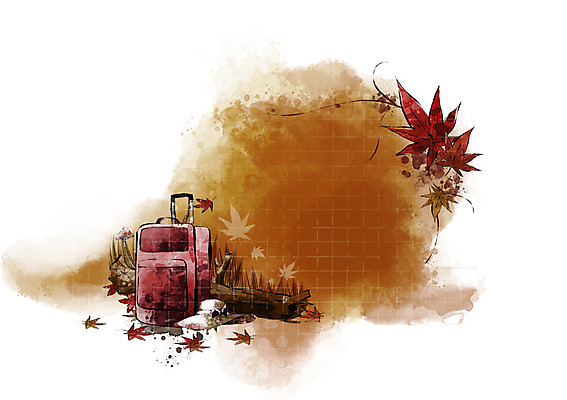 PSD 나무 식물 사계절 계절 여행 백그라운드 단풍 낙엽 일러스트 자연 나뭇잎 풍경 사람없음 캐리어 여행가방 가을 자연백그라운드 가을배경 국내일러스트 잎 가방 생태계 파일형식 가을_계절