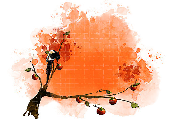 PSD 나무 식물 동물 사계절 계절 열매 백그라운드 과일 일러스트 자연 조류 나뭇잎 감 풍경 사람없음 가을 나뭇가지 감나무 자연백그라운드 까치 가을배경 국내일러스트 잎 생태계 파일형식 가을_계절