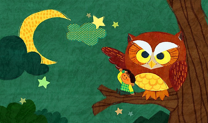 전신 PSD 나무 식물 동물 구름 캐릭터 남자 별 어린이 동물캐릭터 일러스트 밤하늘 함께함 한명 사람 앉기 소년 달 초승달 즐거움 부엉이 소통 천진난만 남자만 남자한명만 어린이만 소년만 소년한명만 일러캐릭터 자연요소 1 감정 컨셉 모션 조류 하늘 야간 파일형식