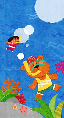 전신 PSD 동물 캐릭터 남자 어린이 동물캐릭터 일러스트 불가사리 함께함 한명 사람 소년 바닷속 수영 물안경 잠수 즐거움 곰캐릭터 소통 천진난만 남자만 남자한명만 어린이만 소년만 소년한명만 일러캐릭터 1 감정 컨셉 곰 극피동물 수중 수상스포츠 수영용품 파일형식