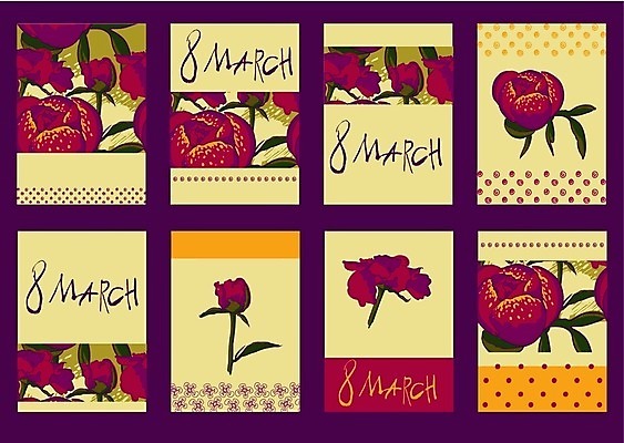 EPS 해외이미지 꽃 일러스트 사랑 사람없음 세트 보라색 3월 엽서 해외202004 해외일러스트 식물 감정 컬러 날짜 편지 파일형식 벡터 이미지허브