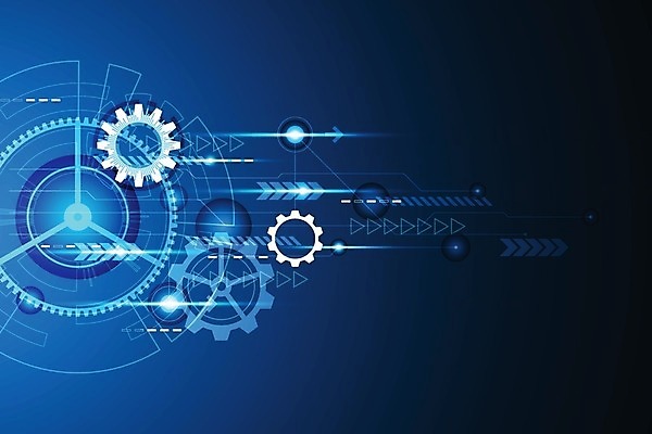 EPS 해외이미지 디자인 컨셉 일러스트 추상 미래 사람없음 그래픽 파란색 디지털 톱니바퀴 해외202004 해외일러스트 컬러 무늬 파일형식 벡터 이미지허브