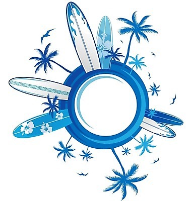 EPS 해외이미지 바다 일러스트 사람없음 파란색 야자수 서핑보드 원형 서핑 해외202004 해외일러스트 도형 나무 컬러 수상스포츠 보드_스포츠 파일형식 벡터 이미지허브