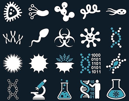 EPS 해외이미지 과학 일러스트 세포 건강 현미경 경고 안전 사람없음 약 죽음 바이러스 해충 질병 플라스크 파란배경 감염 전염 염색체 박테리아 기생충 도발 화학물질 해외202004 해외일러스트 백그라운드 의학 실험기구 파란색 화학 벌레 생명공학 파일형식 벡터 이미지허브