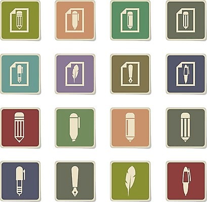 EPS 해외이미지 스티커 일러스트 사람없음 컬러풀 픽토그램 필기구 연필 펜 볼펜 만년필 심볼 깃펜 해외202004 해외일러스트 컬러 문구용품 학용품 파일형식 벡터 이미지허브