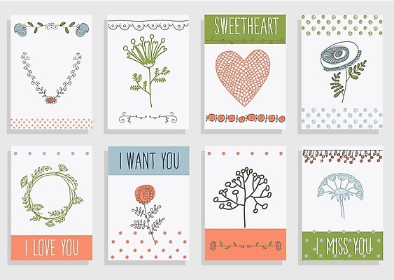 EPS 해외이미지 꽃 일러스트 사랑 사람없음 세트 하트 엽서 리스장식 해외202004 해외일러스트 모양 식물 감정 장식 편지 파일형식 벡터 이미지허브