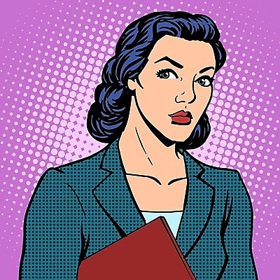 EPS 해외이미지 여자 일러스트 무표정 한명 정장 상반신 성인 비즈니스우먼 복고 팝아트 카툰스타일 서류판 성인여자한명만 해외202004 하프톤 해외일러스트 1 옷 감정 컬러 비즈니스 표정 사람 사무용품 직장인 그림 여자한명만 성인여자만 파일형식 벡터 이미지허브