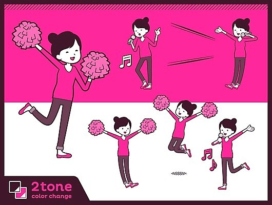 EPS 해외이미지 전신 여자 분홍색 노래 응원 엄마 들기 여러명 성인 세트 점프 마이크 치어리더 응원수술 성인여자만 해외202004 음악 컬러 음향기기 다수 가족 모션 사람 응원용품 여자만 성인만 파일형식 벡터 이미지허브