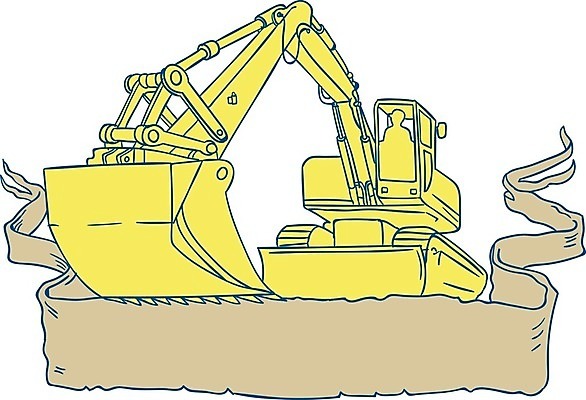 EPS 해외이미지 리본 일러스트 교통시설 잉크 그래픽 스케치 두루마리 굴착기 흰배경 그림 손그림 스크래치 계약자 고립 핸드메이드 해외202004 해외일러스트 교통 미술 흰색 중장비 계약 시설 파일형식 벡터 컬러 비즈니스 문화예술 산업장비 산업 장비 이미지허브