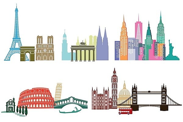 EPS 해외이미지 유럽 일러스트 휴가 영국 독일 이탈리아 프랑스 메시지 로마 런던 뉴욕 베네치아 베를린 기념물 파리(프랑스) 해외202004 해외일러스트 나라 미국 파일형식 벡터 이미지허브