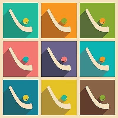 EPS 해외이미지 일러스트 공 사람없음 세트 컬러풀 심플 하키 하키채 하키용품 해외202004 해외일러스트 스포츠용품 컬러 구기 파일형식 벡터 이미지허브