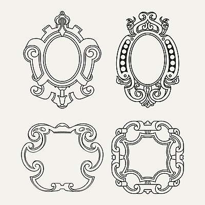 EPS 해외이미지 디자인 일러스트 프레임 액자틀 사람없음 세트 빈티지 원형 우아함 테두리 고딕 바로크 빅토리아 해외202004 해외일러스트 도형 액자 컨셉 틀 파일형식 벡터 이미지허브