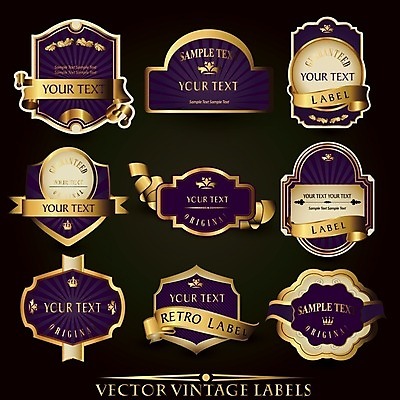 EPS 해외이미지 스티커 일러스트 사람없음 세트 라벨 보라색 금색 해외202004 해외일러스트 컬러 프레임 파일형식 벡터 이미지허브