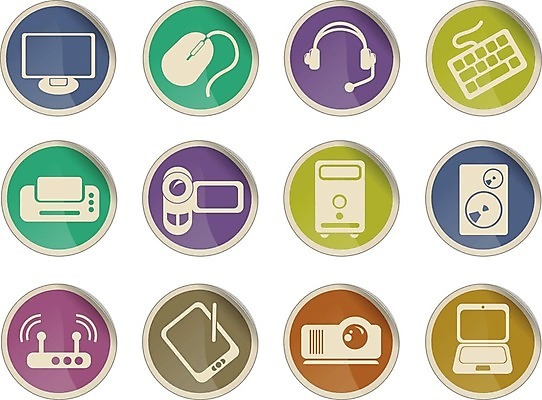 EPS 해외이미지 인터넷 일러스트 무선통신 노트북 컴퓨터 카메라 모니터 검은색 헤드폰 자료 소리 장비 흰색 키보드 심볼 심플 정보매체 해외202004 해외일러스트 컬러 음향기기 통신 전자제품 파일형식 벡터 이미지허브