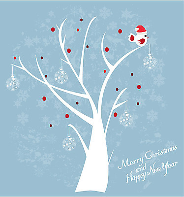 EPS 해외이미지 나무 한마리 디자인 하늘색 백그라운드 크리스마스장식 크리스마스 겨울 일러스트 산타모자 조류 사람없음 축하 오너먼트 해외202004 해외일러스트 식물 동물 모자_잡화 1 계절 기념일 컨셉 파란색 파일형식 벡터 이미지허브