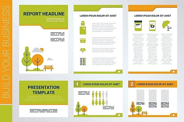 EPS 해외이미지 나무 템플릿 디자인 공원 일러스트 사람없음 그래픽 책 초록색 세트 공백 인포그래픽 플랫 레이아웃 레터헤드 해외202004 해외일러스트 식물 공공시설 컬러 파일형식 벡터 이미지허브