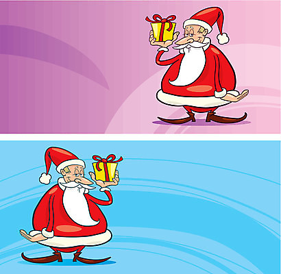 EPS 해외이미지 노년 남자 분홍색 크리스마스 겨울 일러스트 웃음 들기 두명 파란색 선물상자 산타클로스 코믹 노인남자만 해외202004 해외일러스트 계절 기념일 컬러 모션 표정 선물 사람 성인 상자 남자만 노인만 파일형식 벡터 이미지허브